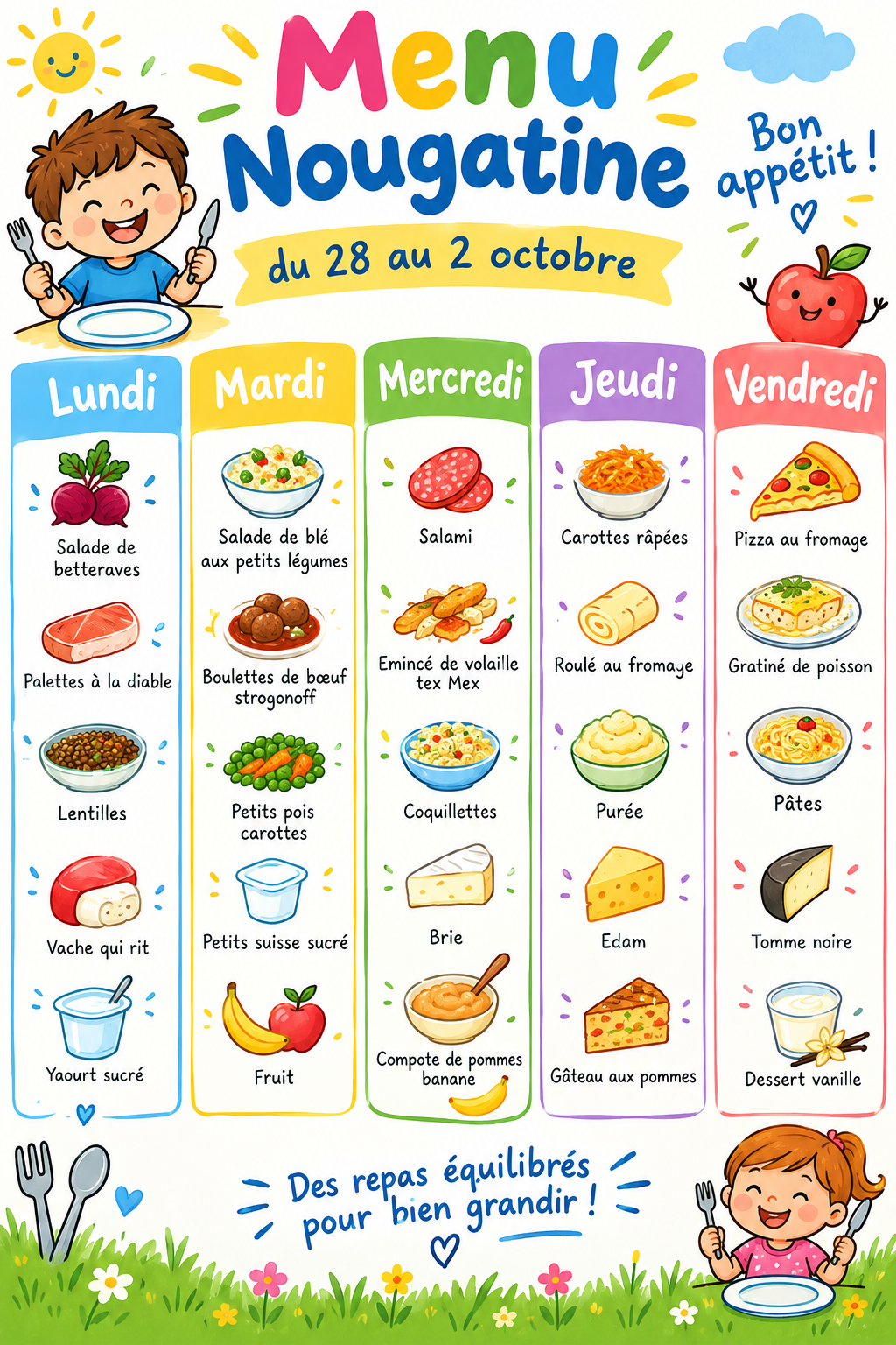 Menu du 28 au 2 oct